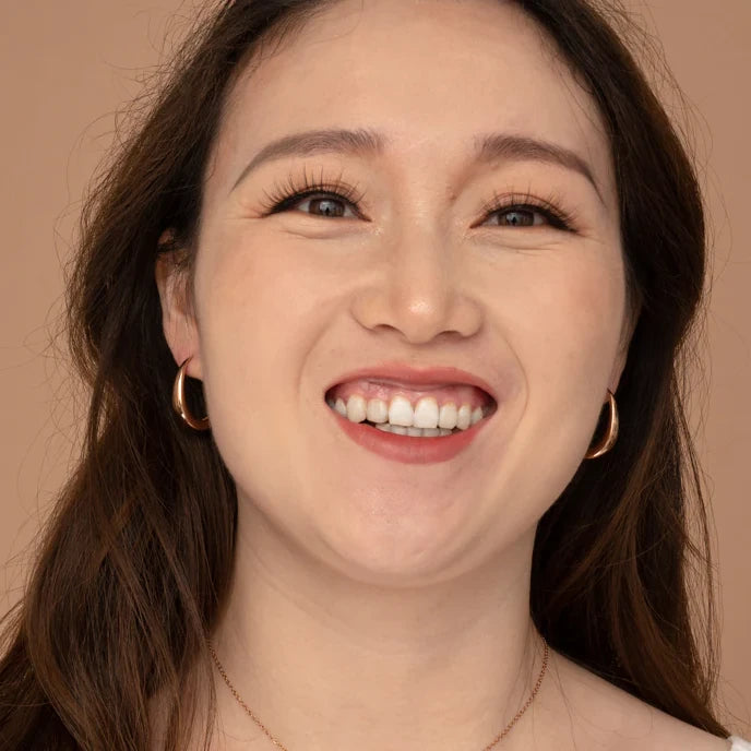 Crescent Moon Thread Drop Earrings in Rose Gold