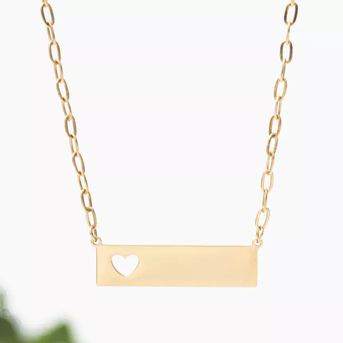 Compassionate Heart Gold Bar Necklace Product Shot