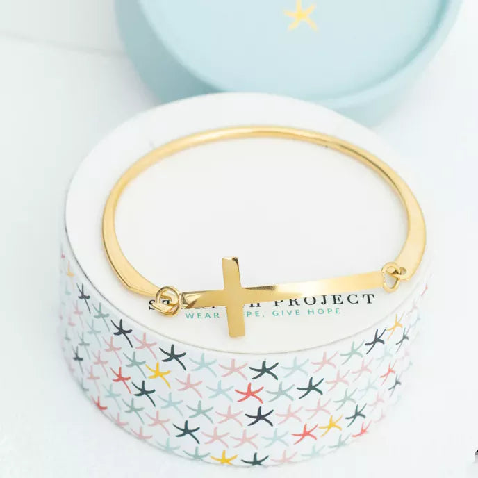 Faithfully Yours Cross Bracelet in Gold Box Shot