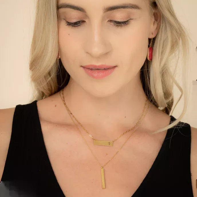 Layla Gold Cross Bar Necklace Model Shot