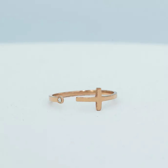 Magdalene Rose Gold Cross Ring Product Shot