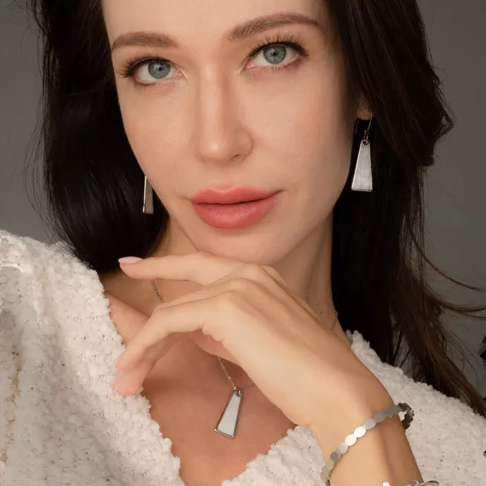 Pillar Mother of Pearl Earrings in Silver Model Shot