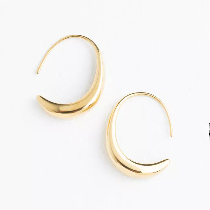 Crescent Moon Thread Drop Earrings In Gold Product Shot