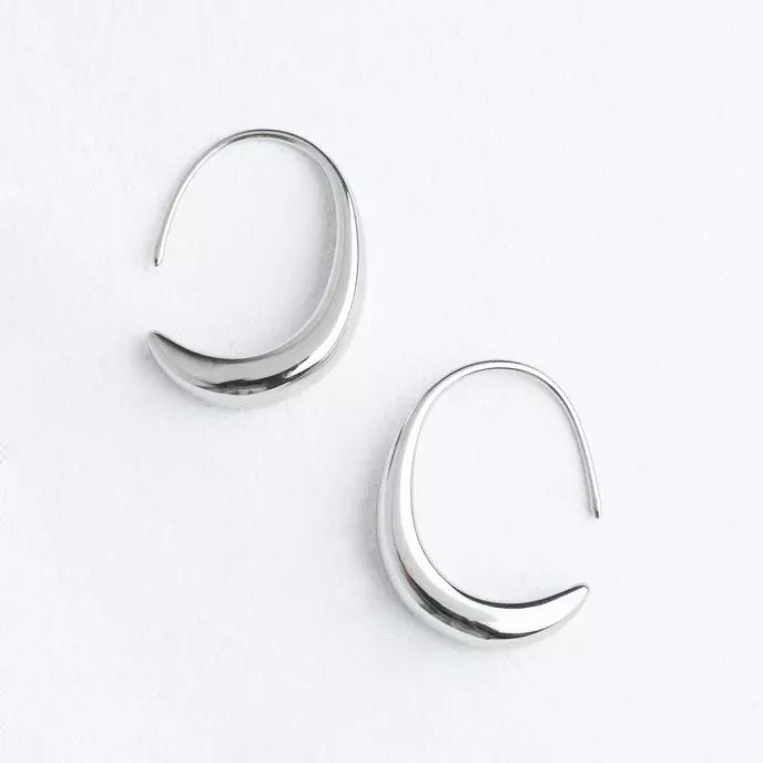 Crescent Moon Thread Drop Earrings In Silver Product Shot