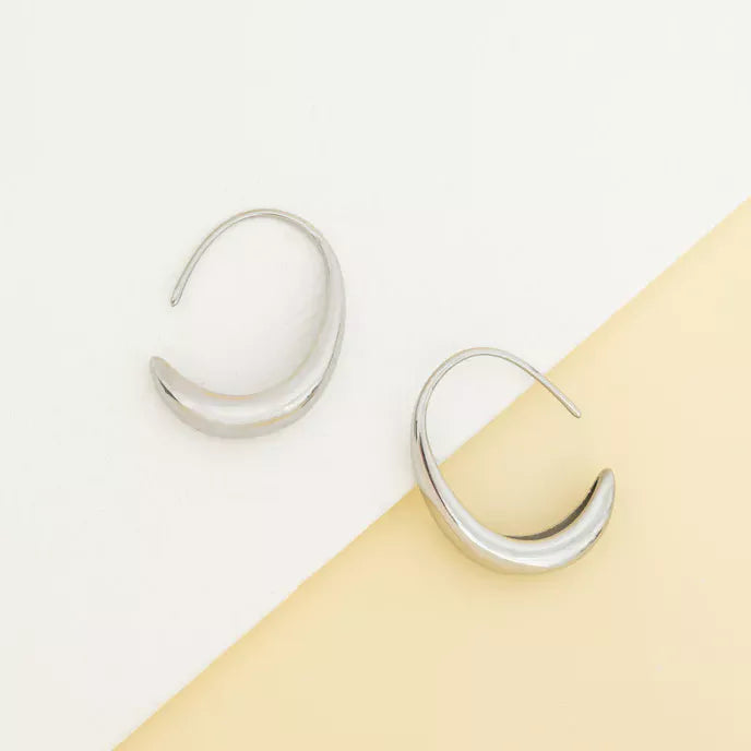 Crescent Moon Thread Drop Earrings In Silver Product Shot