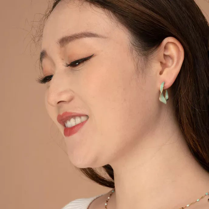 With a Twist Hoops in Mint Model Shot