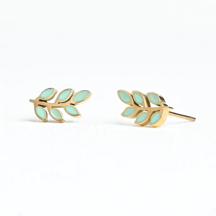 Rowen Leaf Stud Earrings in Mint