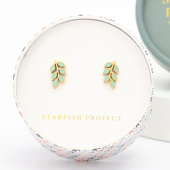 Rowen Leaf Stud Earrings in Mint