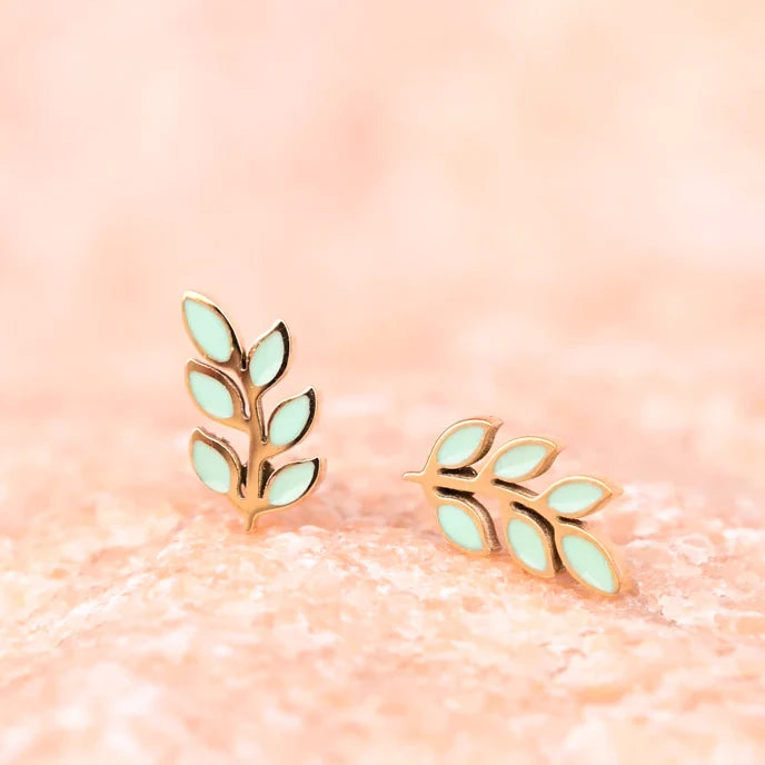 Rowen Leaf Stud Earrings in Mint