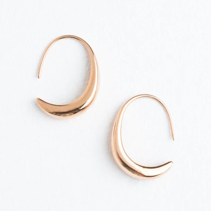 Crescent Moon Thread Drop Earrings in Rose Gold