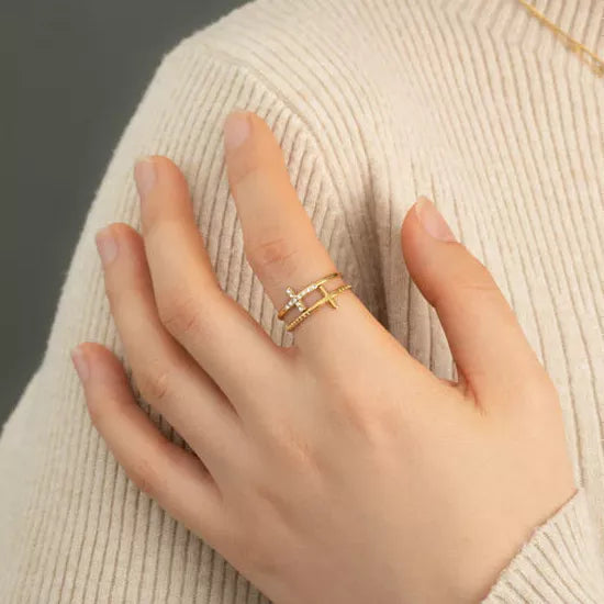 Gold Cross Serenity Ring