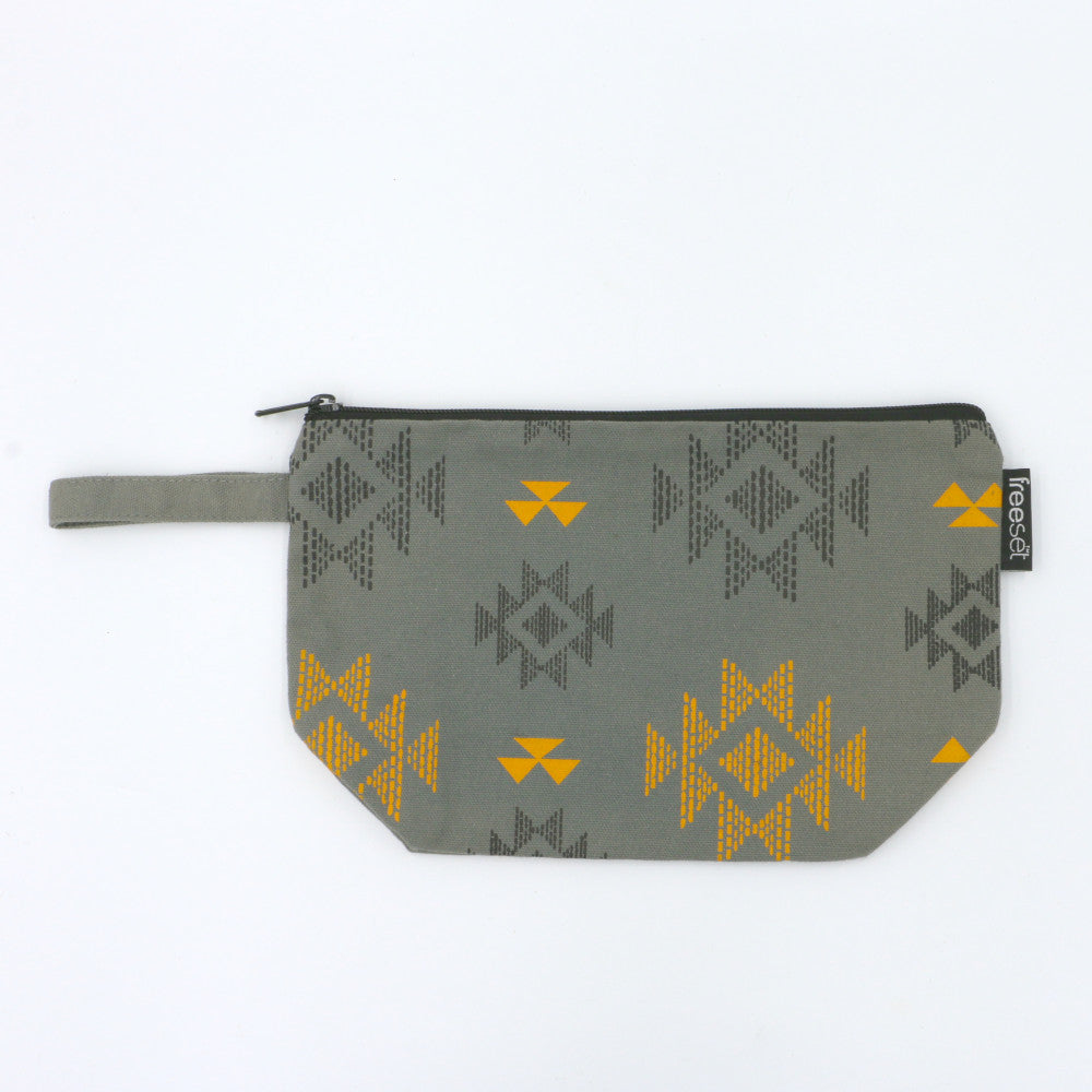 Cotton Accessory Pouch - Grey Aztec