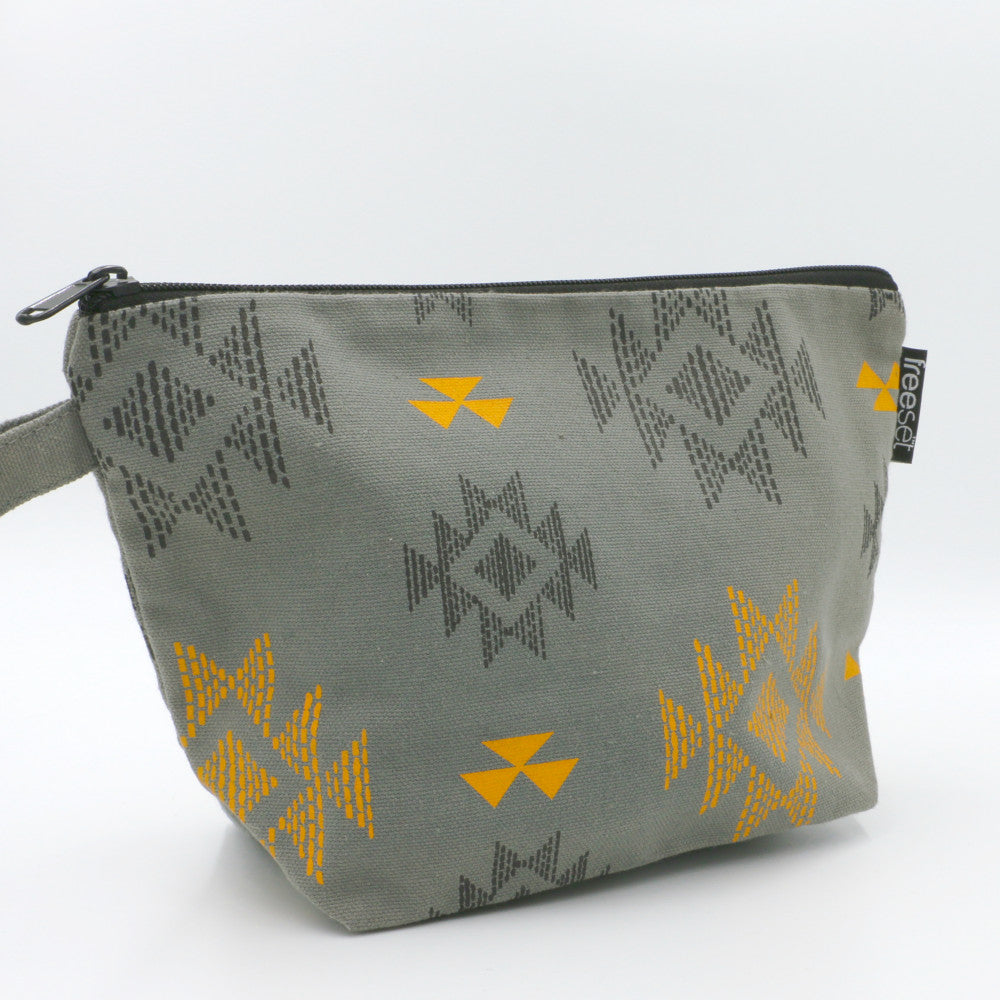 Cotton Accessory Pouch - Grey Aztec