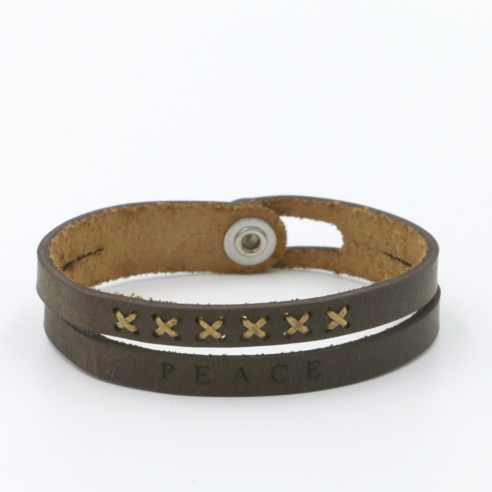 Peace - Two-Strand Leather Wristband