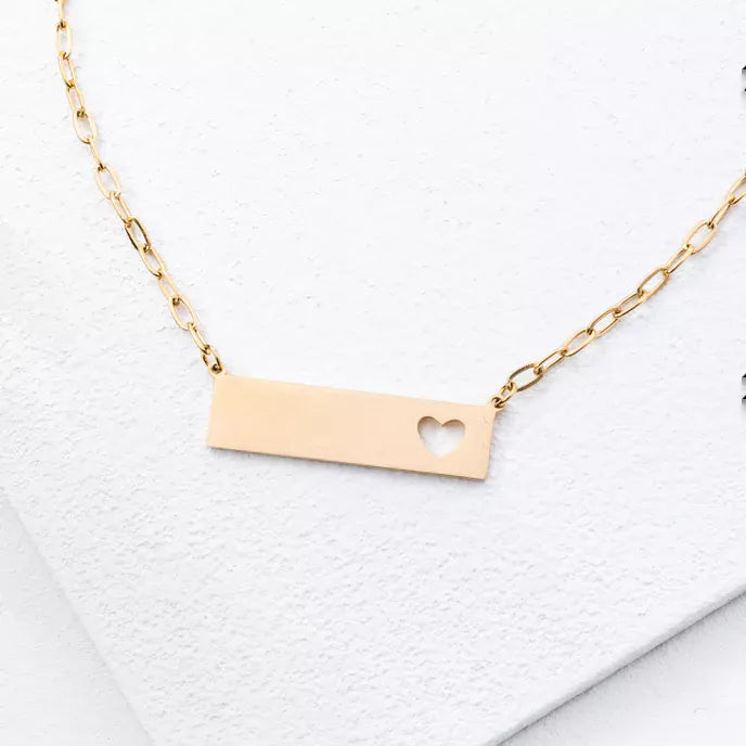 Compassionate Heart Gold Bar Necklace Product Shot