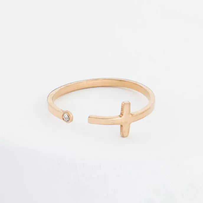 Magdalene Rose Gold Cross Ring Product Shot
