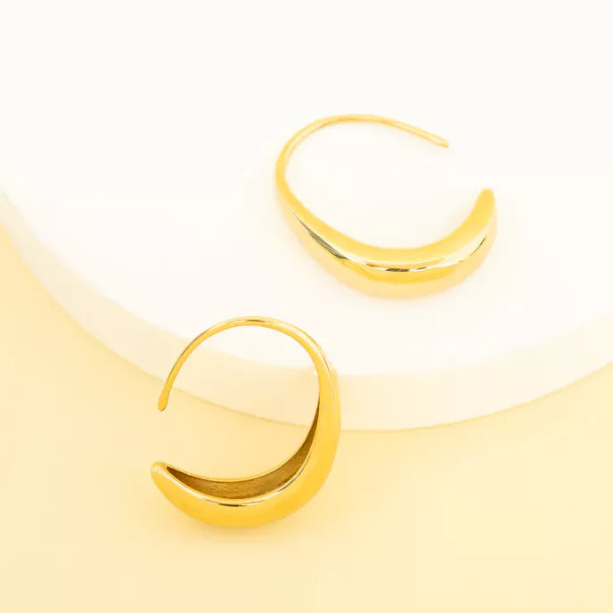 Crescent Moon Thread Drop Earrings In Gold Product Shot