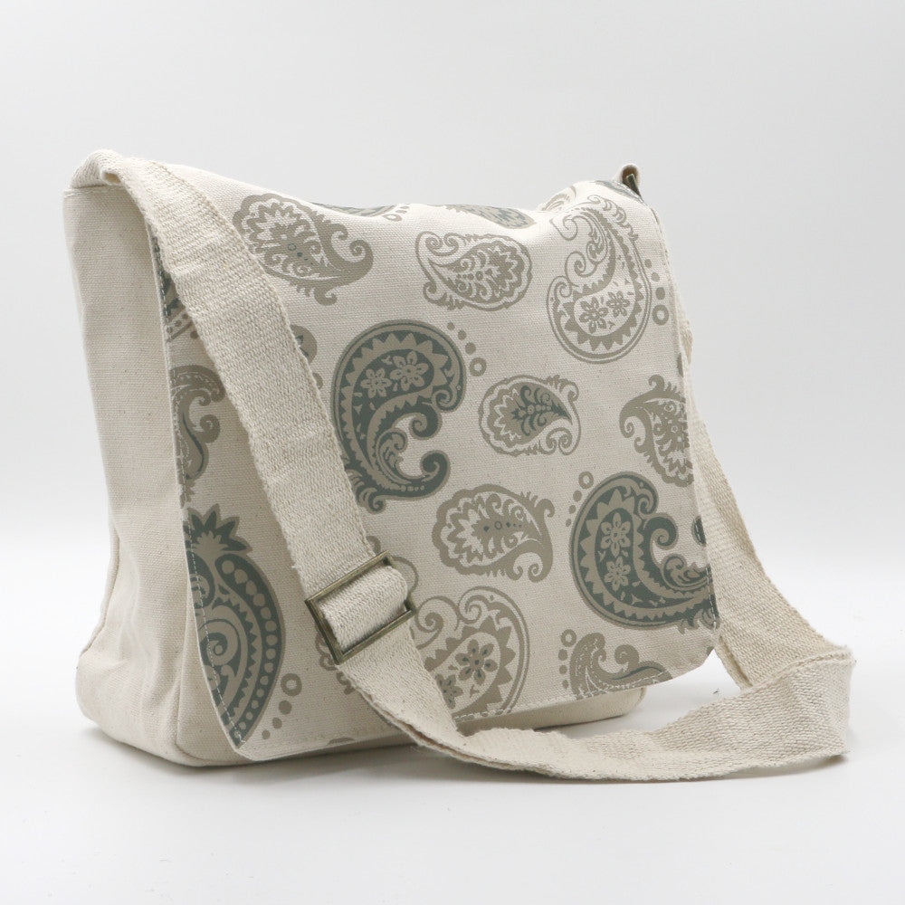 White paisley cotton satchel bag