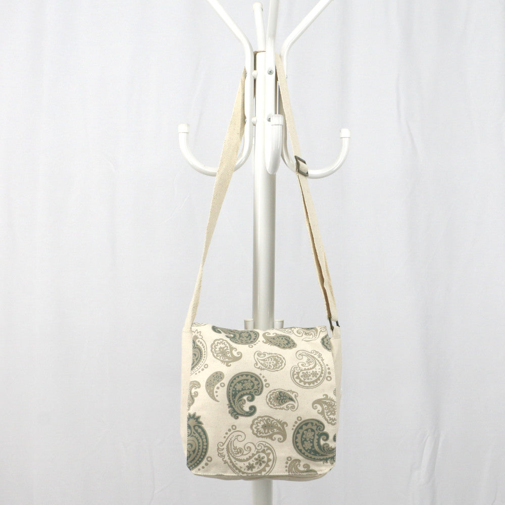 White paisley cotton satchel bag