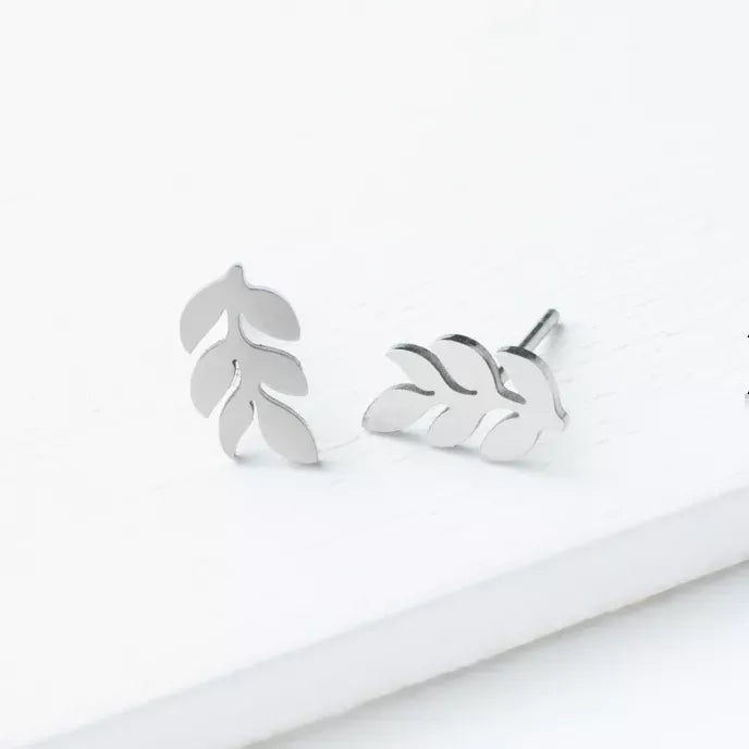 Rowen Leaf Stud Earrings in Silver Product Shot