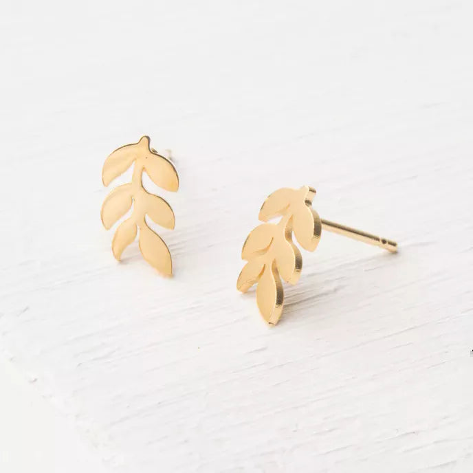 Rowen Leaf Stud Earrings in Gold Product Shot